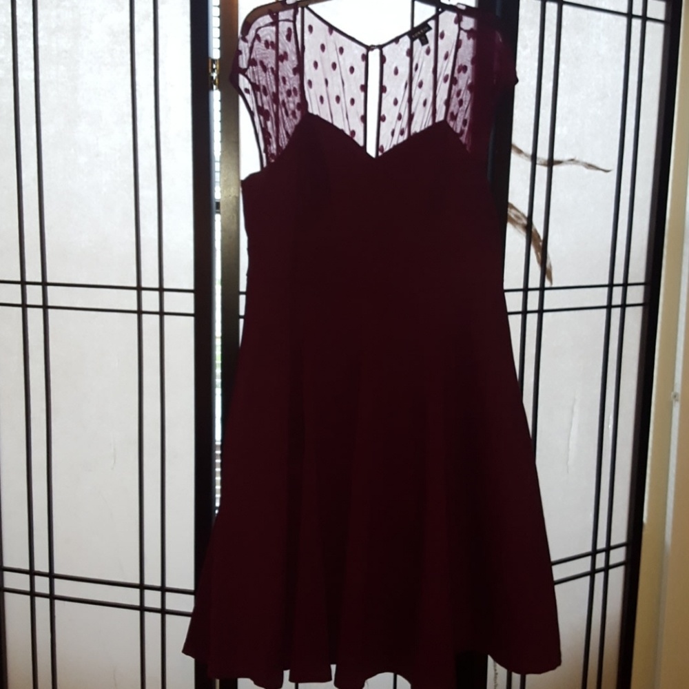 Retro Maroon Mesh Swing Dress